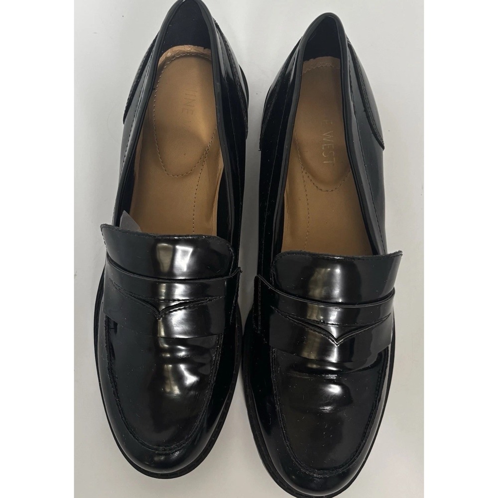 Nine West Maibel Black Patent Slip on Penny Loafer Lug Sol 7.5M Classic Academia - Picture 6 of 16